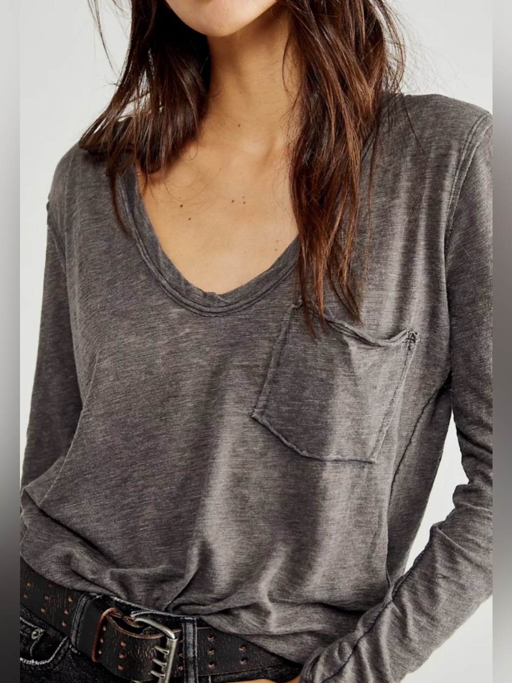 We The Free by Free People “Betty” Long Sleeve Top in Washed Black - Oversized